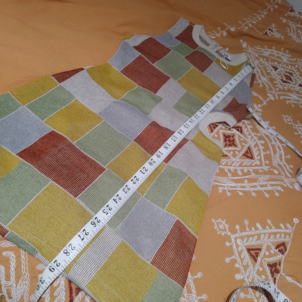 Zara Multicolor Patchwork Cutout Mini Dress — Sage, Mustard, Rust, Sky - Picture 16 of 16